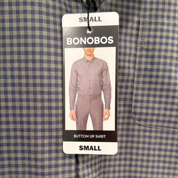 NWT Bonobos Men's Green/ Navy Checkered Button Down Shirt- S - Picture 7 of 11